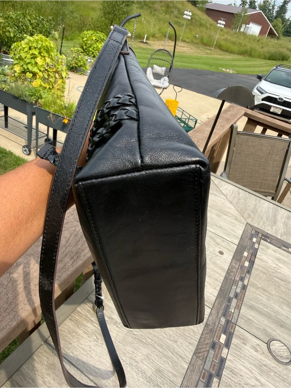 EUC Vintage Lodis Black polished leather equestrian-inspired strap detailing Bag